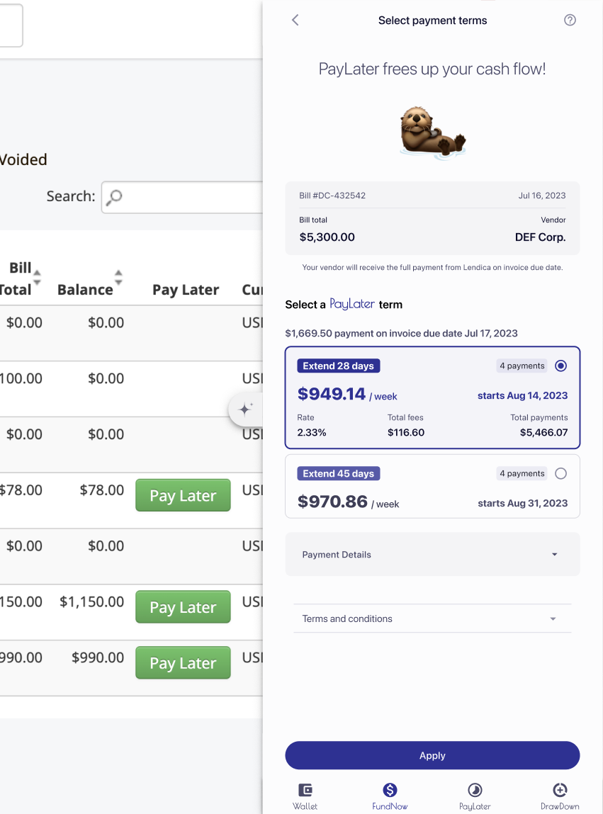 When the PayLater button is installed properly, clicking it should open a screen like this.